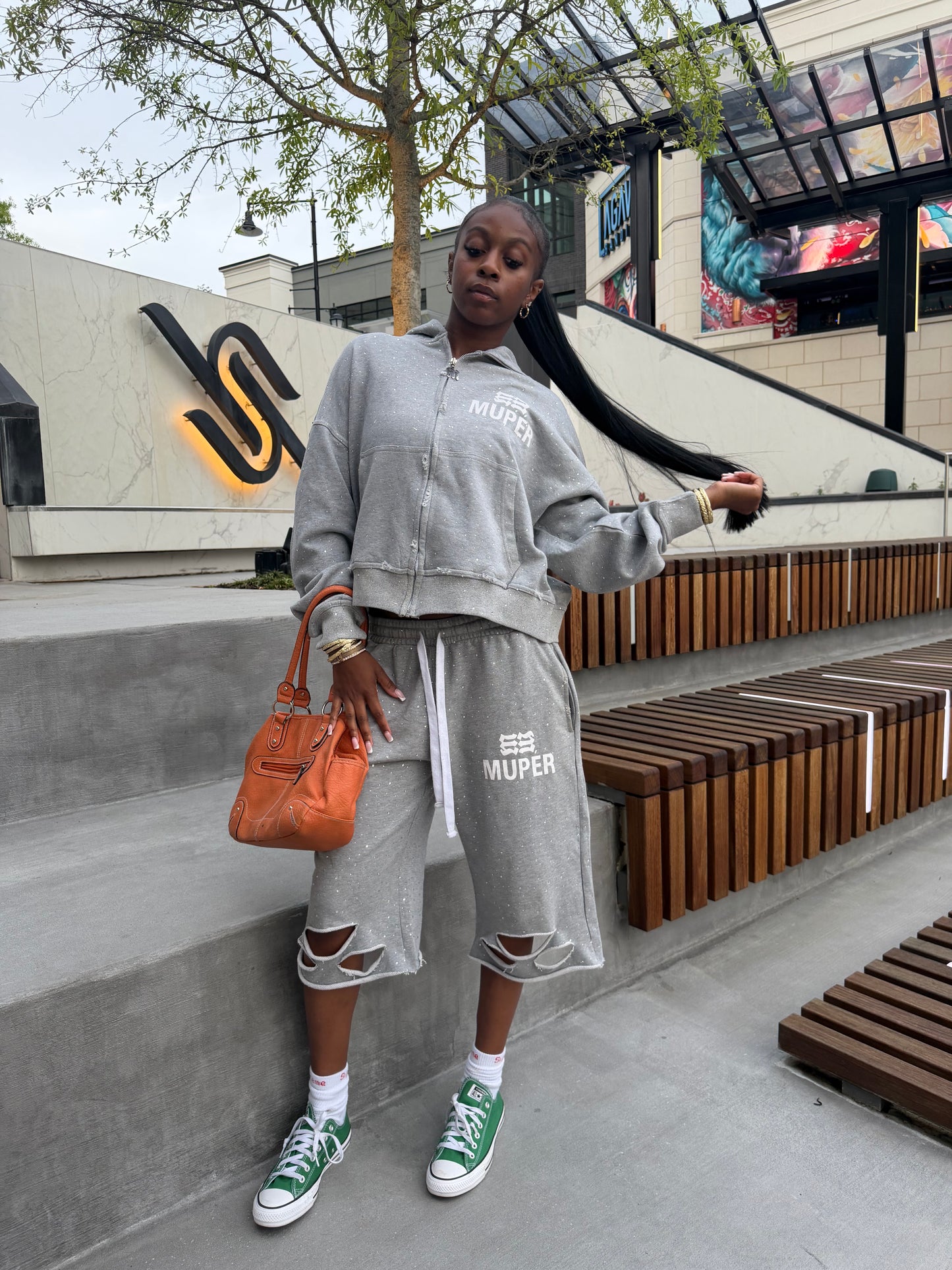 “COOL NIGHT” Grey Sweatsuit/Shorts