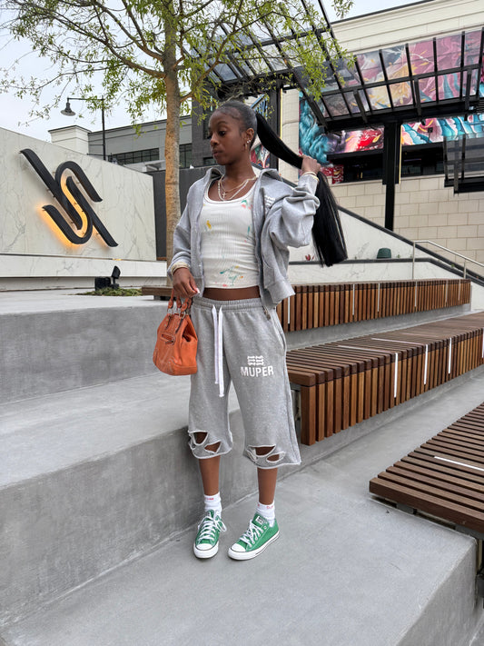“COOL NIGHT” Grey Sweatsuit/Shorts